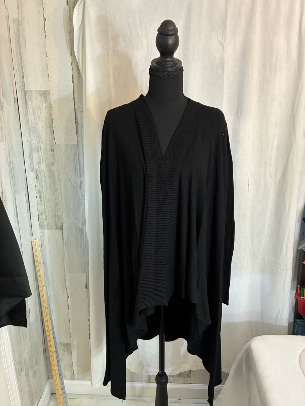 Sioni Black Draped Open-Front Women's Cardigan